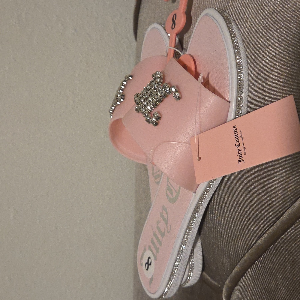 New Juicy Couture Blush Pink Yaresi 2 Rhinestone Slip On Slide Sandals - Picture 5 of 12
